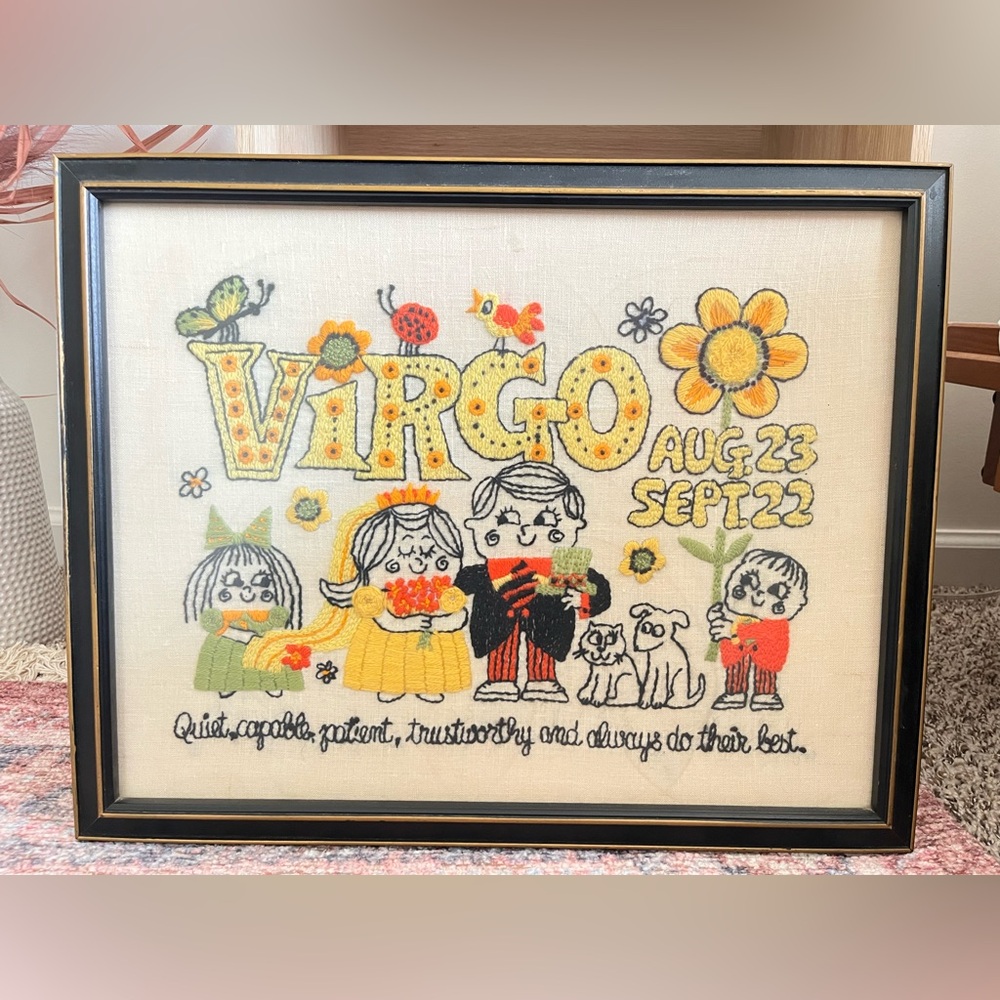 Vintage Caroline Tillman Crewel Virgo Zodiac